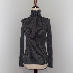 Gray Turtleneck Ribbed Sweater